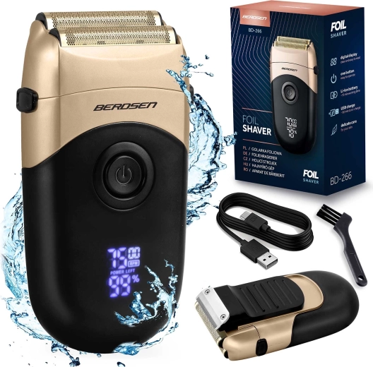 Folijski brivnik BERDSEN črno‑zlat z LCD zaslonom