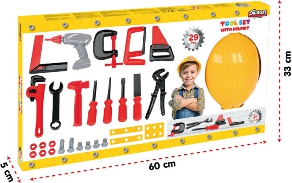 Set del piccolo tuttofare con casco e attrezzi