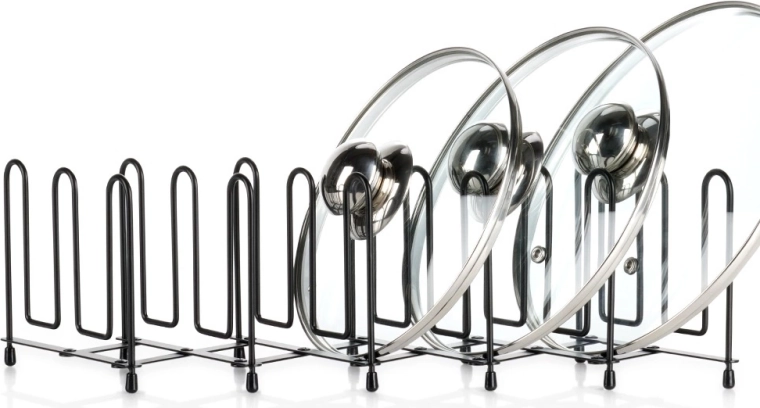 Support métallique extensible pour couvercles et assiettes, noir, 8–74 cm