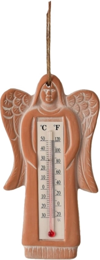 Keramische wandthermometer met motief van een bruine engel