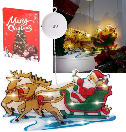 Décoration LED suspendue pour fenêtre avec ventouse – Saint-Nicolas avec cadeaux – Traîneau