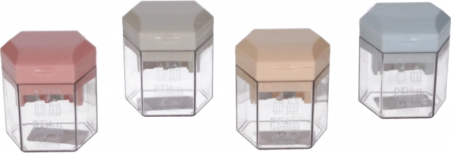 Double-hole pencil sharpener with shavings container