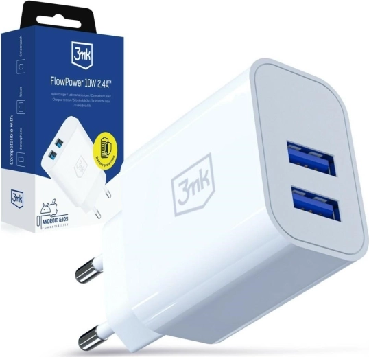 3MK FlowPower Netzladegerät 10 W, 2× USB-A, 2,4 A, weiß
