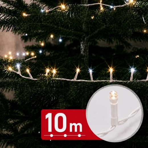 LED light chain with icicle effect, 10 m, 500 LEDs, warm and cool white