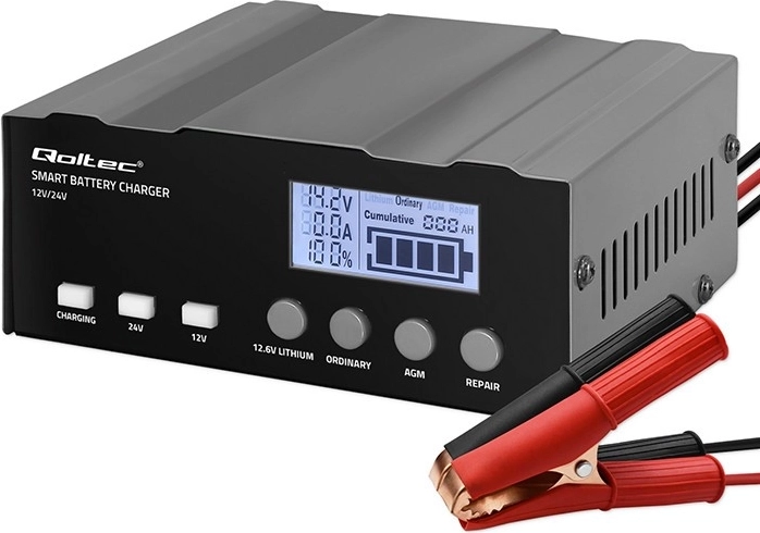 Chargeur de batterie microprocesseur intelligent 12 V / 12,6 V / 24 V avec réparation et écran LCD pour AGM, GEL, WET, SLA et LiFePO4