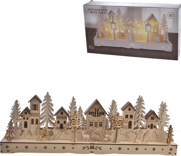 Petite maison en bois avec éclairage LED marron 45 × 6 × 15 cm