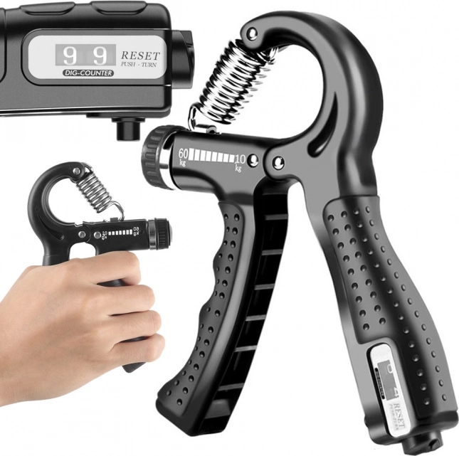 Adjustable Hand Grip Strengthener 10–60 kg with Counter – Black