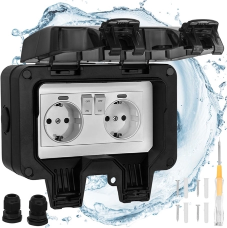 IZOXIS Outdoor Double Socket IP66 with Cover, 230 V / 16 A