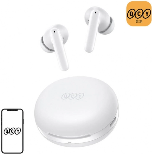 QCY T13 ANC2 wireless in-ear headphones with active noise cancellation, white