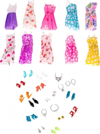 Set of Doll Clothes and Accessories - 43 Pieces