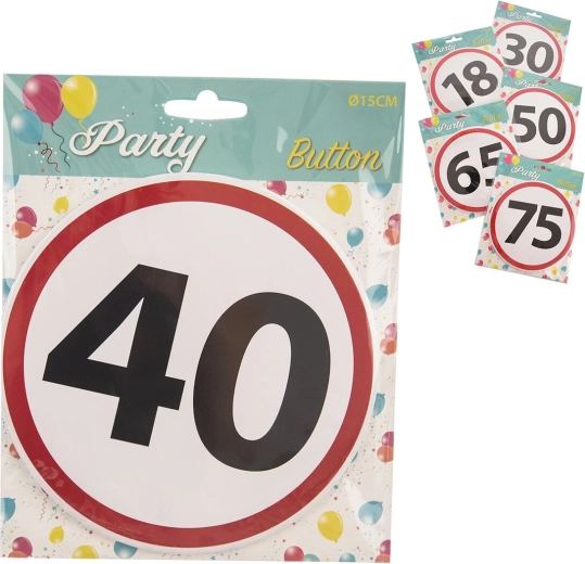 Spilla di compleanno con numero in PP, diametro 15 cm (mix 6 varianti)