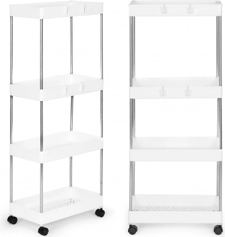 Plastic Bathroom Stand with 4 Shelves on Wheels