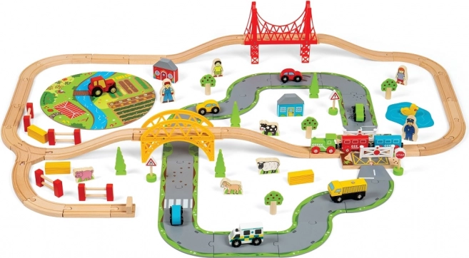 Wooden Train Track with Countryside Road by Bigjigs Rail
