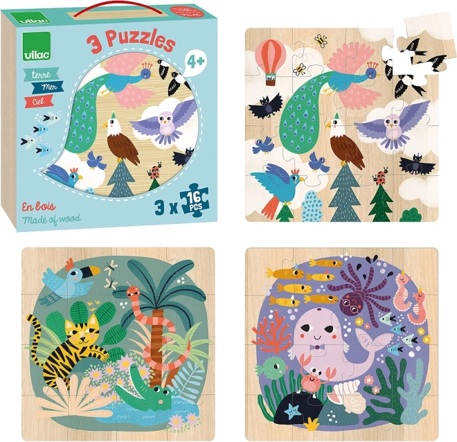 Wooden Puzzle Sea, Land and Air by Vilac