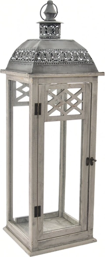 Lanterne décorative en bois et métal grise 97 cm