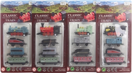 Set of Metal Trains with Locomotive and Three Carriages