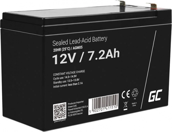Batteria ricaricabile AGM 12 V 7,2 Ah per UPS e allarmi GREEN CELL