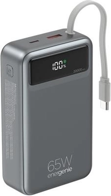 Batterie externe 20 000 mAh avec câble intégré, PD 65 W et écran LCD, noire