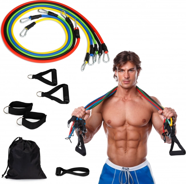 Set of 5 Resistance Bands for Exercise with Handles and Accessories