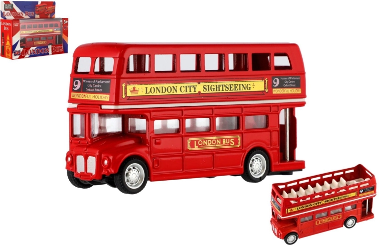 Bus londonien à impériale en métal avec marche arrière