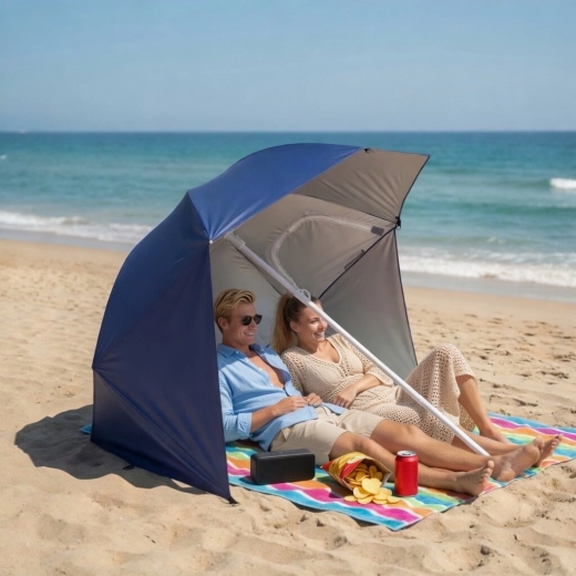 2-in-1: umbrella and beach shelter for more privacy