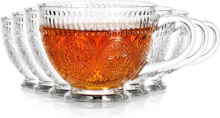 Set of Glass Mugs for Coffee and Tea 400 ml, 6 pcs
