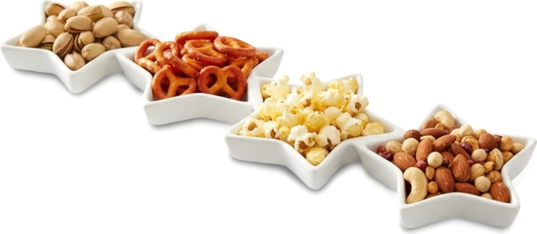 Piatto rettangolare in porcellana per antipasti con quattro stelle 30 × 8,5 cm