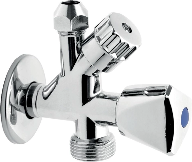 Robinet d’angle combiné pour lave-linge avec clapet anti-retour 3/8" x 1/2" x 3/4"