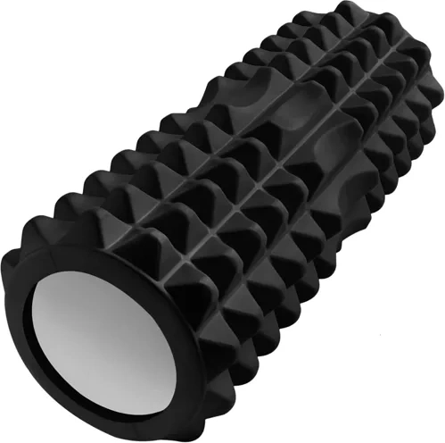 Black massage roller for yoga and exercise