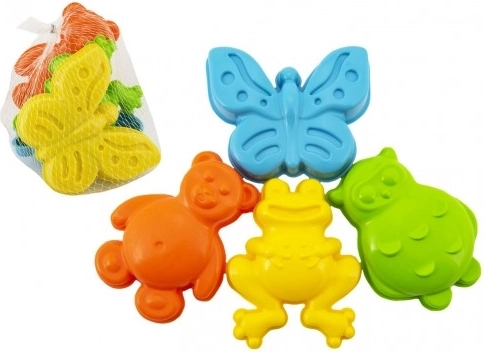 plastic sand molds animals, set of 4 pcs in a net