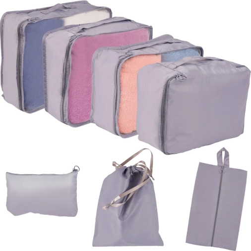 Travel packing organizers for suitcases – set of 7, water‑resistant bags and shoe sack – Gray