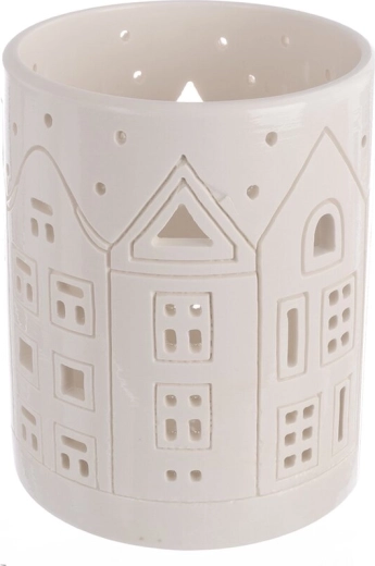 Witte porseleinen huisje-waxinelichthouder