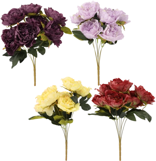 Ramo artificiale – bouquet di 7 peonie 44 cm, mix di colori