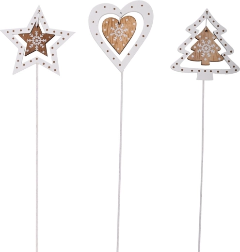 Juletræspind i træ hvid/beige 8 cm (3 varianter)