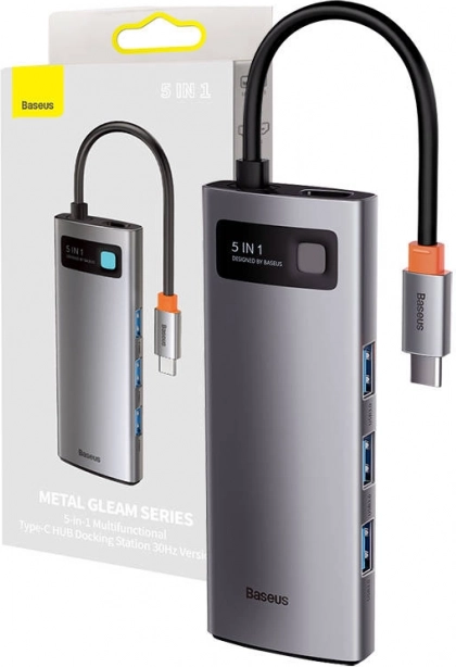 Adaptér Baseus 5v1 USB‑C hub s HDMI, 3× USB 3.0 a USB‑C PD 100 W