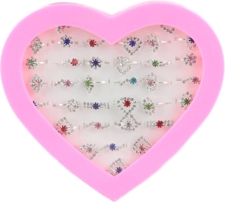 Children’s adjustable rings with rhinestones, 36 pcs