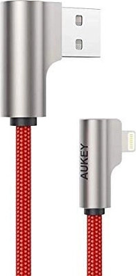 Czerwony nylonowy kabel USB - Lightning 2 m z kątem 90 stopni
