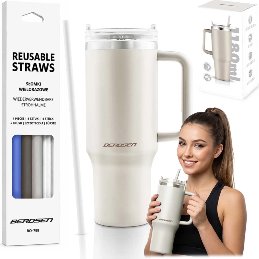 Berdsen vakuumska termo šalica 1180 ml sa setom slamki, krem