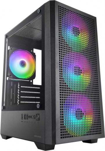 Mars gaming MC-Vector zwarte mATX-behuizing met 4× ARGB-ventilatoren