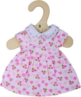 Roze jurk met hartjes voor pop van 28 cm
