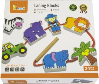 Viga Wooden Threading Blocks Safari ZOO