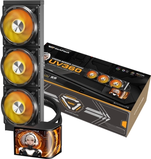 DarkFlash UV360 raffreddamento a liquido per CPU AIO 360 mm nero con display OLED 2K
