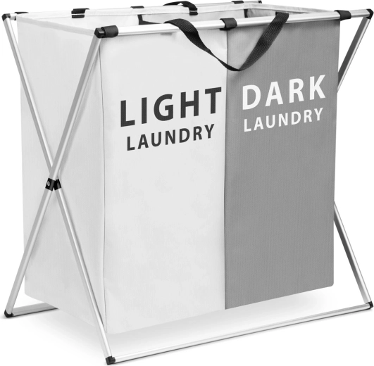 Textile laundry hamper with a folding metal frame