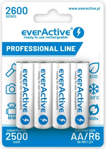 Rechargeable AA R6 Batteries 2600 mAh – set of 4 pcs