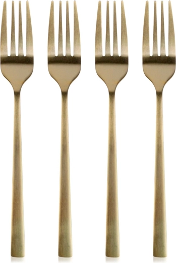 Set di forchettine da dessert in acciaio inox dorato, 4 pezzi