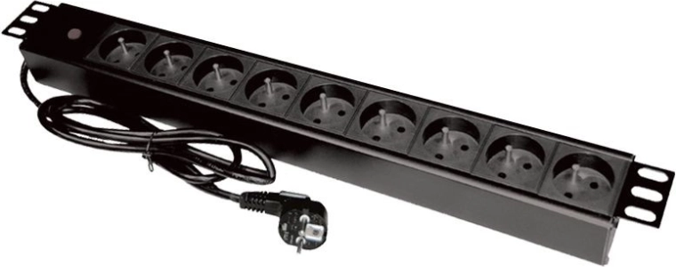 Barrette d’alimentation 19" à bande avec 9 prises CEE 7/5 et fiche CEE 7/7