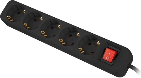 surge-protected extension strip 5x socket, 3 m, black