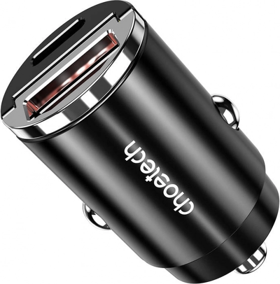 CHOETECH car charger with USB‑A and USB‑C 30 W PD 3.0 (black)