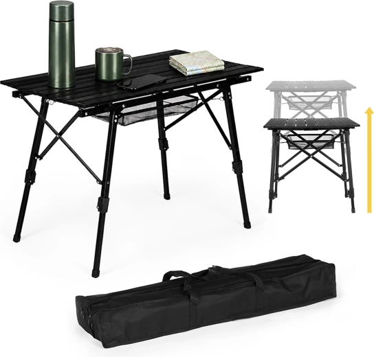 Tavolo da campeggio pieghevole MultiGarden 90 × 50 cm, regolabile in altezza, nero