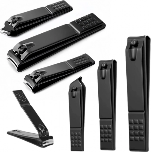 set of black nail clippers 3 pcs – large, small and angled